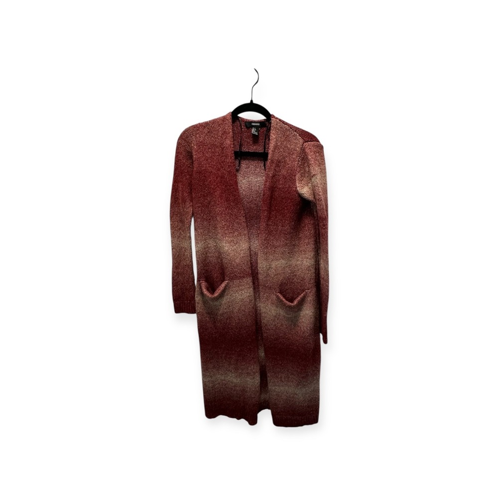 Forever 21 Duster Cardigan Open Front Knit‎ Sweater Pockets Red Ombre S